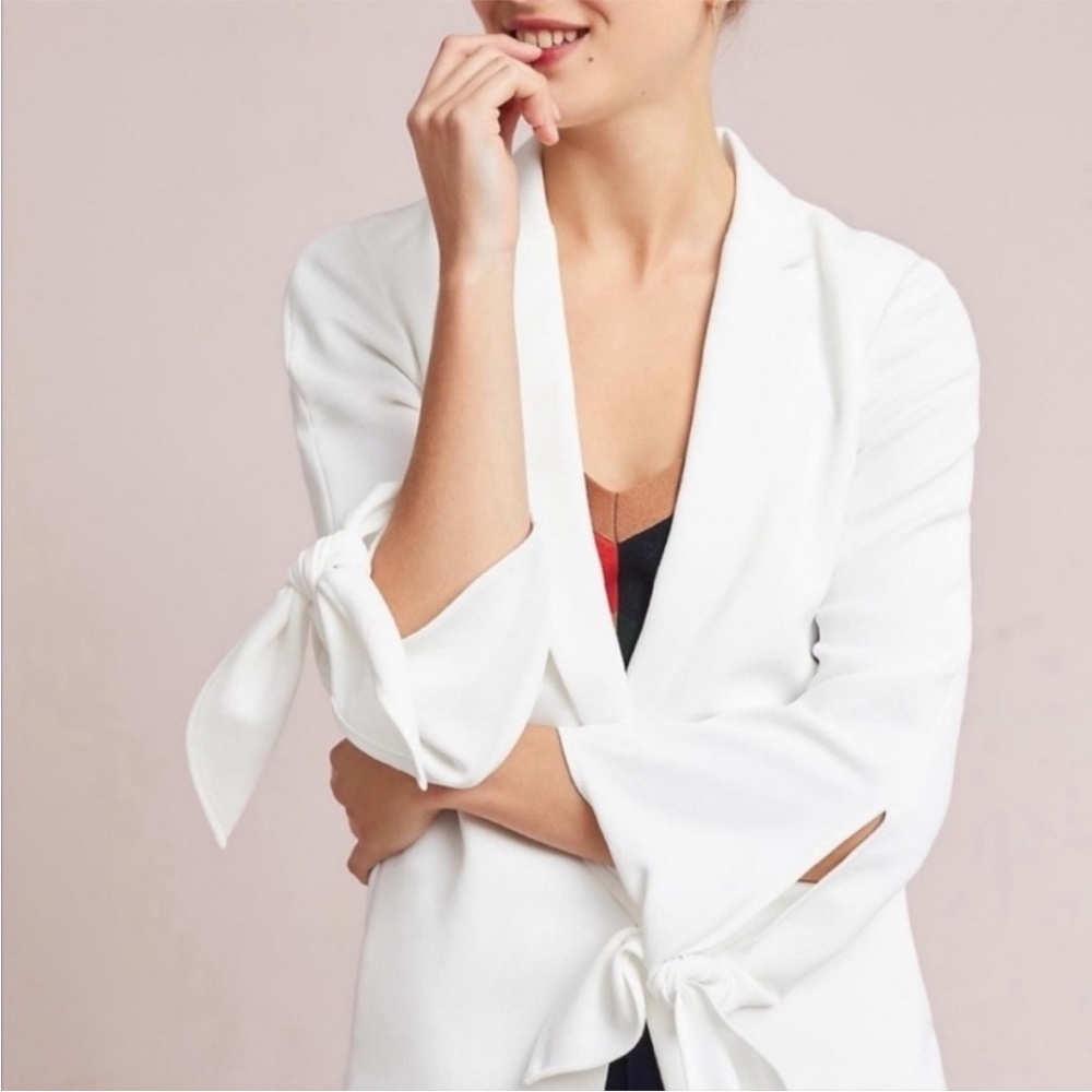 CARTONNIER X ANTHROPOLOGIE IVORY BLAZER WITH SLEEVE TIES size 10